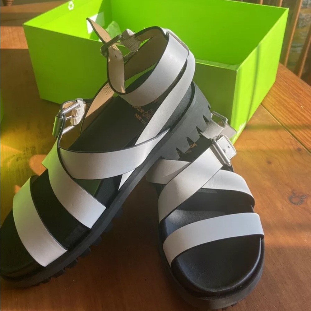 Sam Edelman Eleanor white leather ankle strap platform chunky buckle sandals